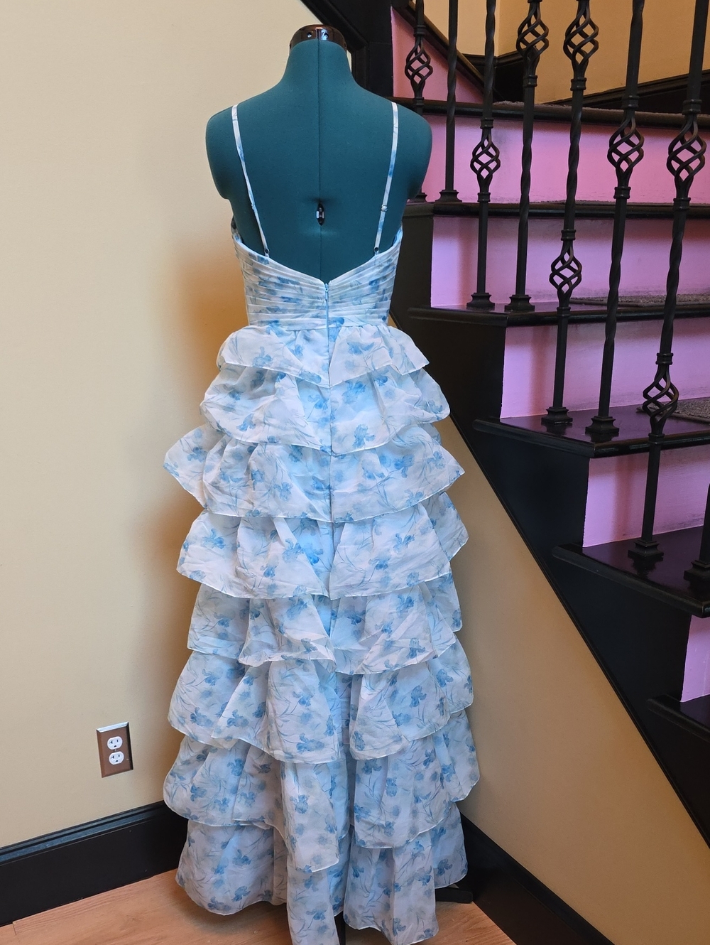 NWOT Blue Floral Tiered Ruffle Maxi/Formal Dress - Picture 5 of 10